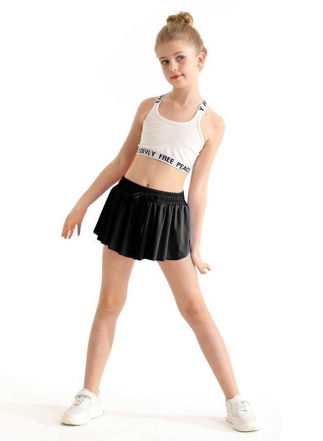 EQSJIU Girls Flowy Shorts, 2 in 1 Preppy Butterfly Elegant Black Shorts with Spandex Liner for Cheer Athletic Gym Kids Casual Clothes 10-11 Years - Image 3